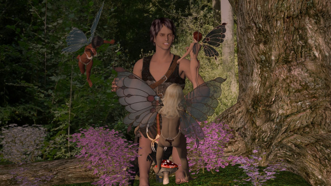 Обои картинки фото 3д графика, фантазия , fantasy, феи, фон, взгляд, парень