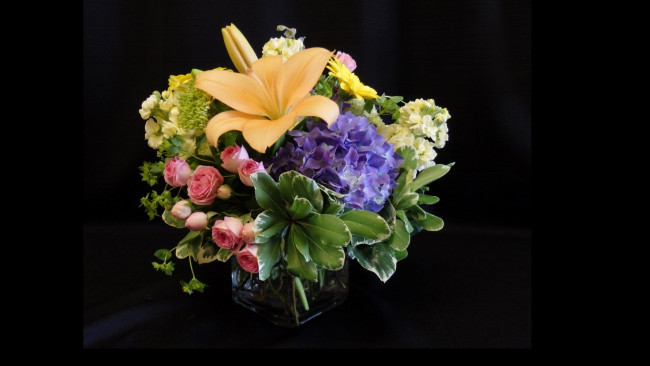 Обои картинки фото цветы, букеты,  композиции, черный, фон