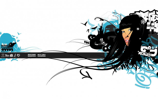 Обои картинки фото векторная графика, девушки , girls, лицо, девушка, брюнетка, птицы, фонарь