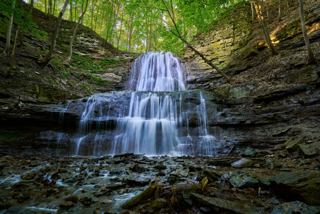 Обои картинки фото природа, водопады, лес, водопад, река