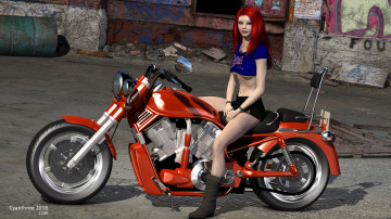 Картинка 3д+графика люди-авто мото+ people-+car+ +moto фон взгляд девушка