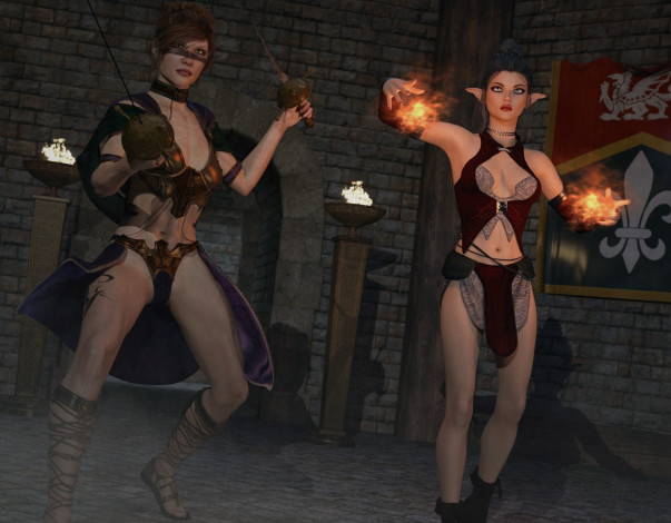 Обои картинки фото 3д графика, эльфы , elves, фон, эльфийки, взгляд