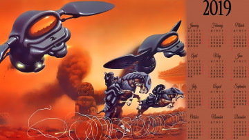 Картинка календари фэнтези 2019 calendar летает аппарат существо