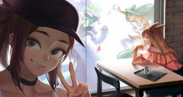 Картинка видео+игры league+of+legends akali ahri soraka стол чашка