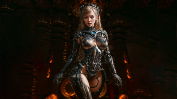 Картинка фэнтези роботы +киборги +механизмы нейросети графика нейроарт ai art нейронные сети рисунки нейро искусство девушка киборг