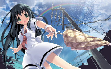 Картинка аниме unknown +другое+ девочка зонт радуга столб