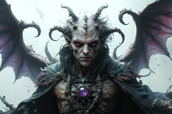 Картинка 3д+графика существа+ creatures демон крылья плащ рога украшения