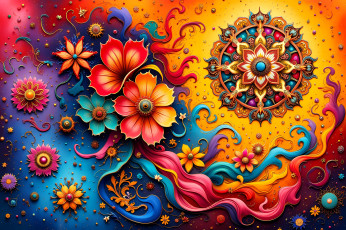 обоя рисованное, абстракция, цветы, узоры