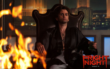 обоя fright, night, кино, фильмы, медальон, крестик, огонь, напиток, халат, кресло