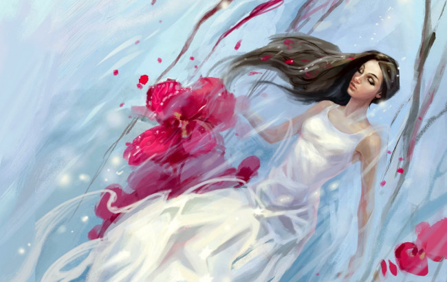 Обои картинки фото рисованные, люди, цветы, девушка