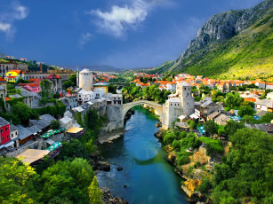 Картинка mostar bosnia and herzegovina города мостар босния герцеговина здания река старый мост и
