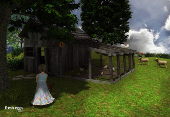 Картинка 3д графика realism реализм девочка двор