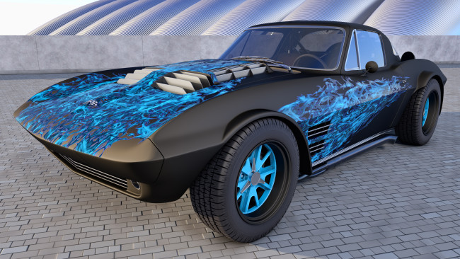 Обои картинки фото автомобили, 3д, 1964, chevrolet