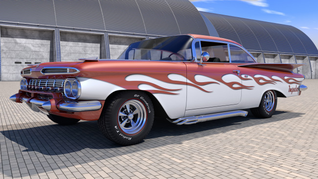 Обои картинки фото автомобили, 3д, chevrolet, 1959