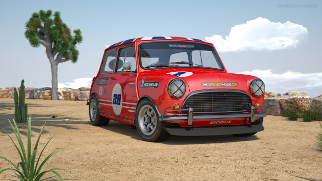 Обои картинки фото автомобили, 3д, дерево, мини, кактус