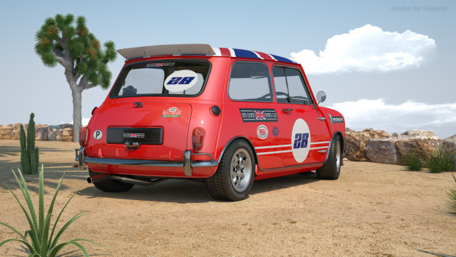 Обои картинки фото автомобили, 3д, дерево, мини, кактус