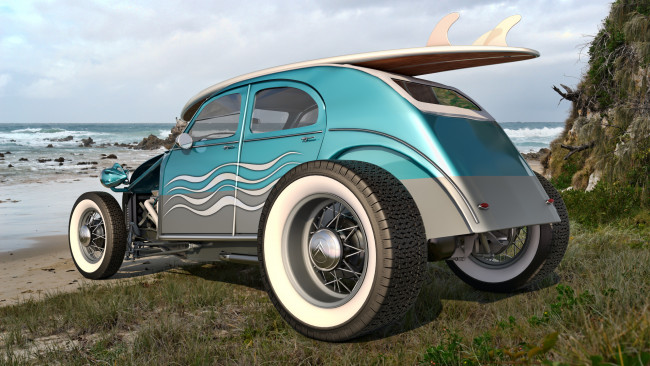 Обои картинки фото автомобили, 3д, море, автомобиль