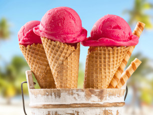 обоя еда, мороженое,  десерты, вафли, три, десерт