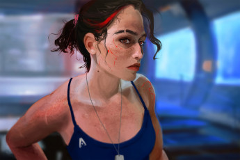 Картинка видео+игры mass+effect девушка art mass effect shepard взгляд лицо