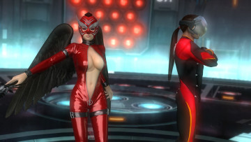 обоя видео игры, dead or alive 5, мужчина, демон, фон, взгляд, девушка