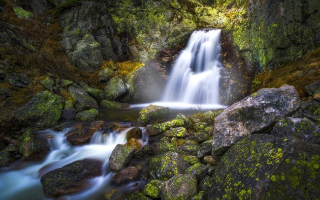 Обои картинки фото природа, водопады, norefjell, нурефьель, norway, камни, водопад, норвегия