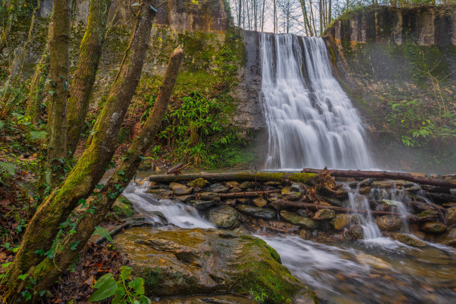 Обои картинки фото природа, водопады, река, лес, водопад