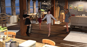 Картинка 3д+графика люди+ people интерьер фон взгляд девушки