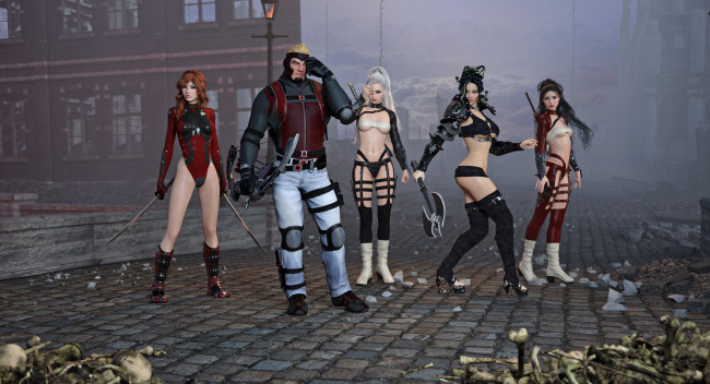 Обои картинки фото 3д графика, фантазия , fantasy, оружие, фон, взгляд, девушки