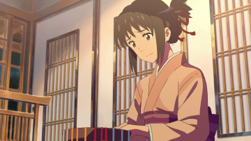 Картинка аниме kimi+no+na+wa взгляд девушка фон