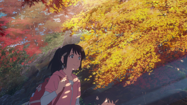 Обои картинки фото аниме, kimi no na wa, девушка, взгляд, фон