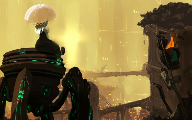 Обои картинки фото аниме, оружие,  техника,  технологии, стол, пузыри, закат, класс, окна, водоросли, рыбки, под, водой, школьница