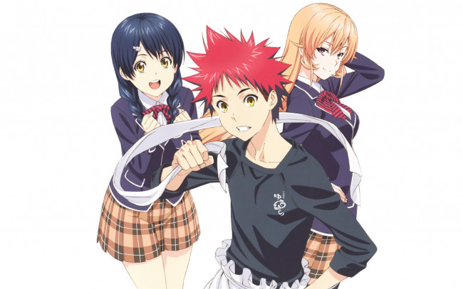 Обои картинки фото аниме, shokugeki no soma, девушки, парень, сома