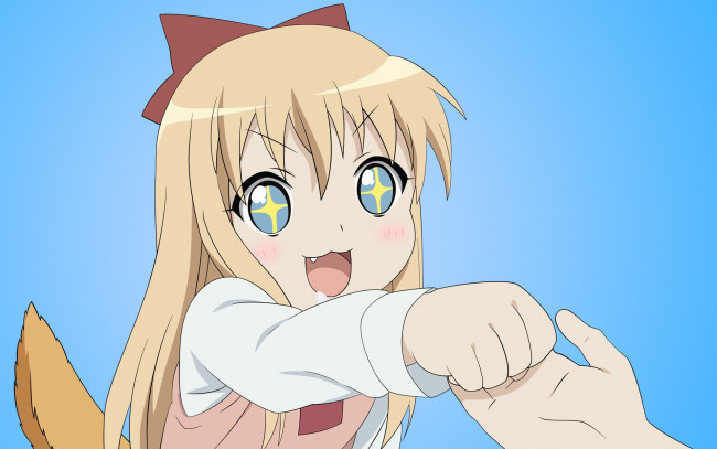 Обои картинки фото аниме, yuru yuri, взгляд, фон, девушка