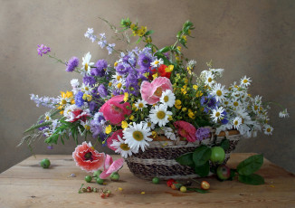 Картинка еда натюрморт букет мак лето ромашки