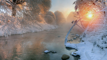 Картинка природа реки озера снег зима