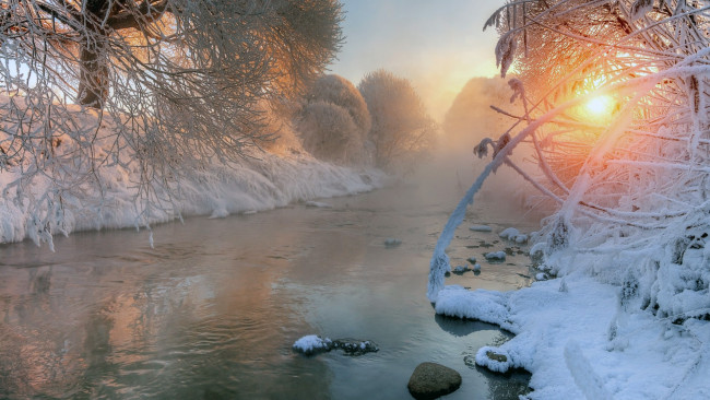 Обои картинки фото природа, реки, озера, снег, зима