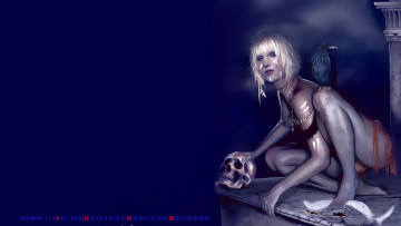 Картинка календари фэнтези 2019 череп девушка птица женщина calendar