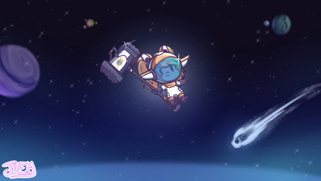 Обои картинки фото видео игры, league of legends, космос, планеты, скафандр, молот, poppy