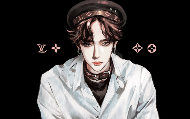 Обои картинки фото рисованное, люди, ван, ибо, фуражка, ошейник, логотип