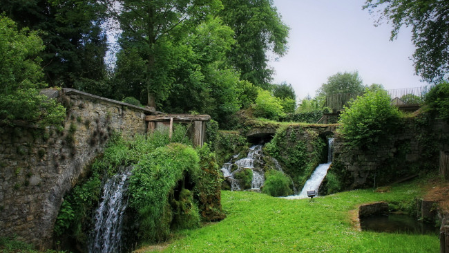 Обои картинки фото природа, парк, водоем, водопады, деревья