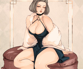 обоя рисованное, люди, девушка, платье, пуфик