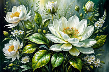 Картинка рисованное цветы листья бутоны