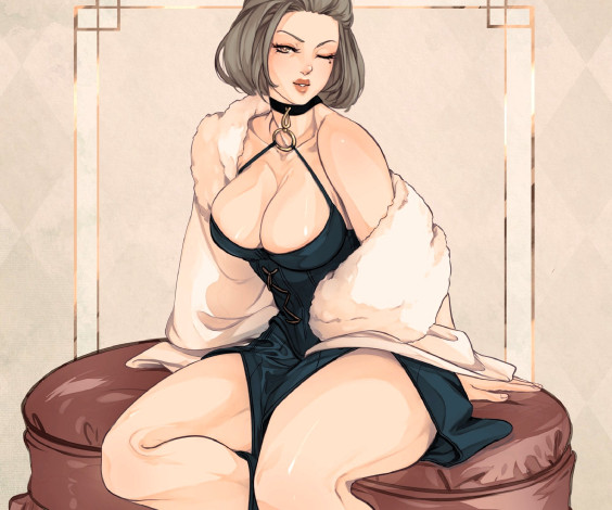 Обои картинки фото рисованное, люди, девушка, платье, пуфик