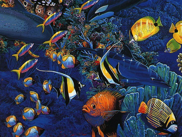 Обои картинки фото рисованные, животные, рыбы