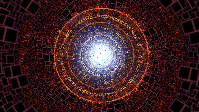 Обои картинки фото 3д, графика, fractal, фракталы, абстракция, круги, неон, свет, квадраты