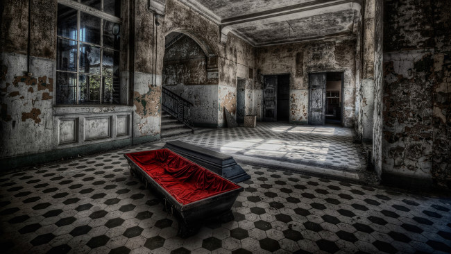 Обои картинки фото фэнтези, другое, здание, гроб, лестница, красный