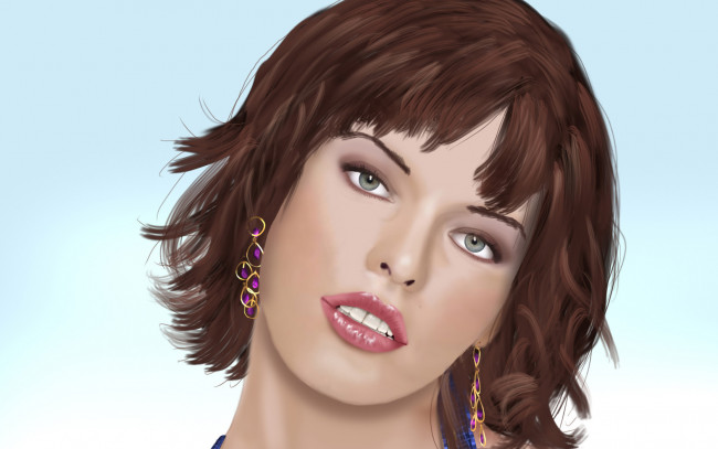 Обои картинки фото рисованные, люди, брюнетка, серьги, композитор, актриса, продюсер, йовович