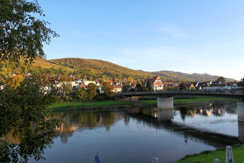 Картинка германия боденвердер города пейзажи мост река дома