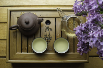 Картинка еда напитки Чай заварник чашки сирень