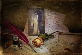 Картинка разное ретро винтаж роза перо письма фото